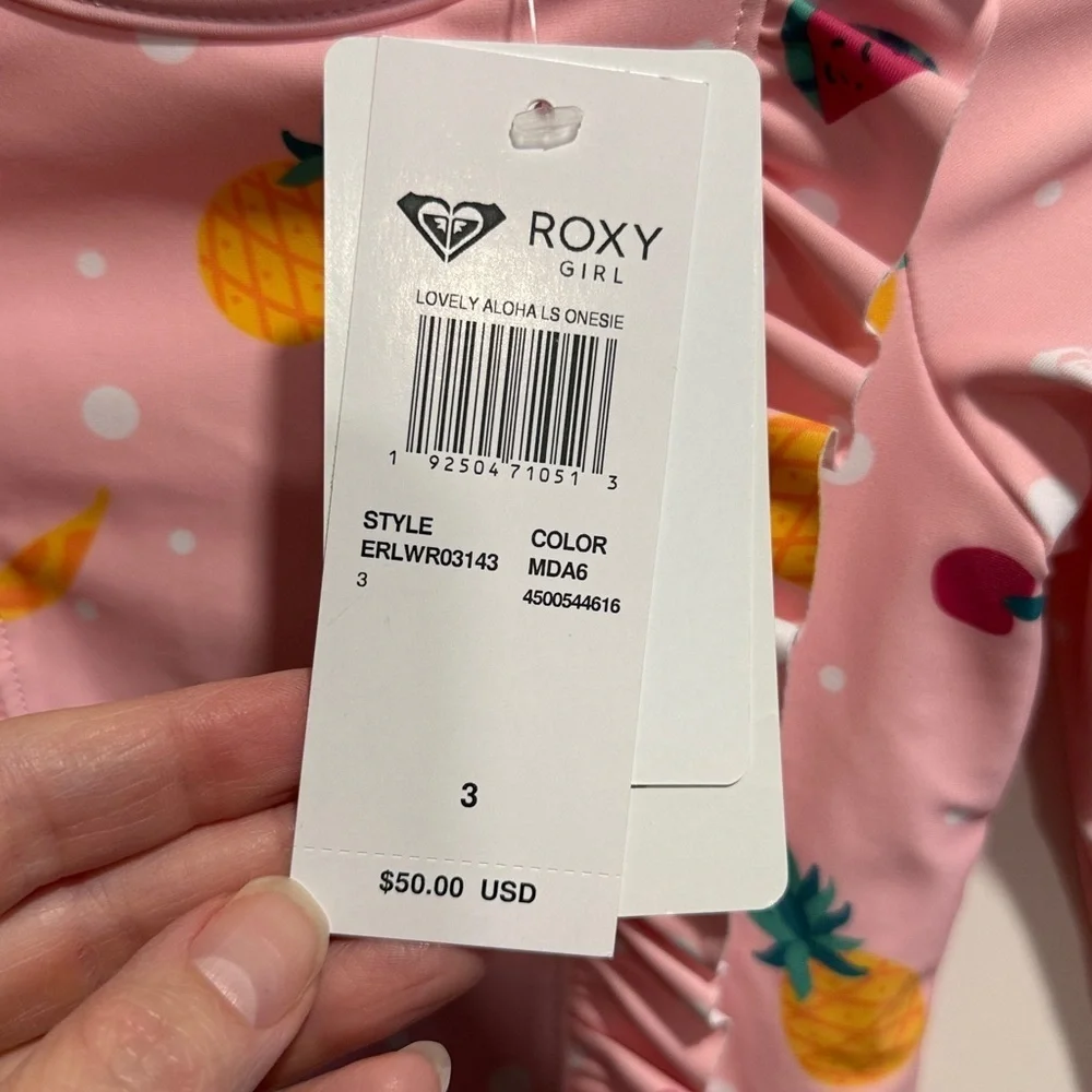 Roxy Pink Tropical Print Rashguard Swimsuit NWT